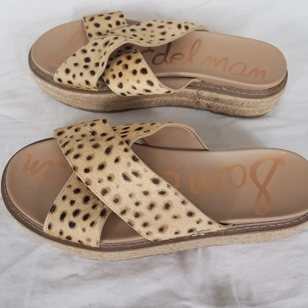 Sam Edelman Adaley Sandals Womens 7.5 Tan Cheetah Calf Hair Excellent Espadrille